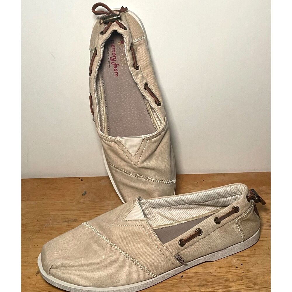 BOBS by Skechers Women's 11 Memory Foam Canvas Slip On Casual Shoes Beige